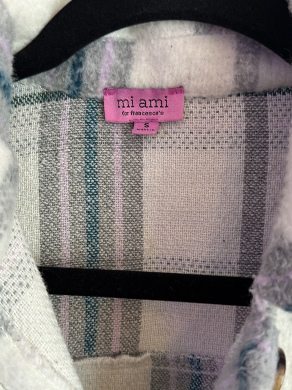 Cream Plaid Button-Front Shacket - Picture 2 of 3